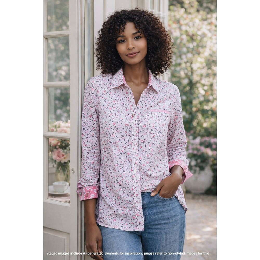Women's Banana Republic | Pink Floral Cotton Button Down Shirt |  XL | Fall 2010